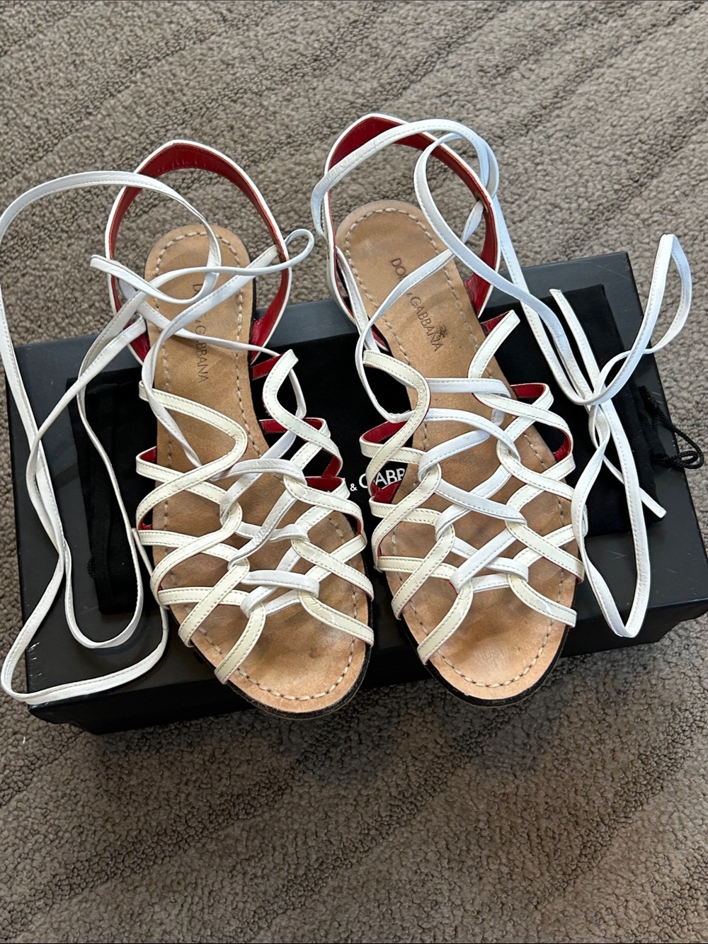 Dolce & Gabbana Sandals White Patent Leather Gladiator Sandals Size 39